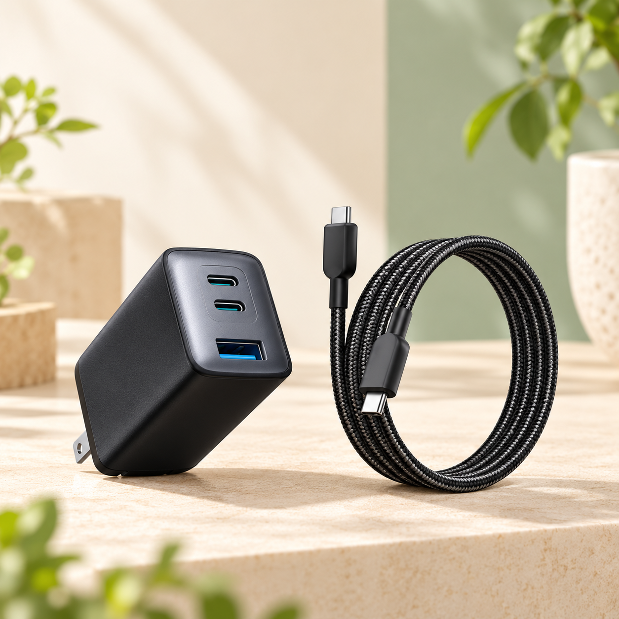 Anker PowerPort III 3-Port 65W Pod with USB-C & USB-C ケーブル ブラック